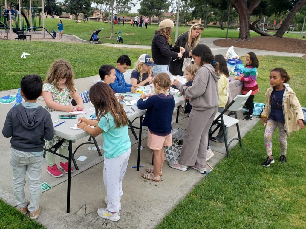 Students working their activities outside