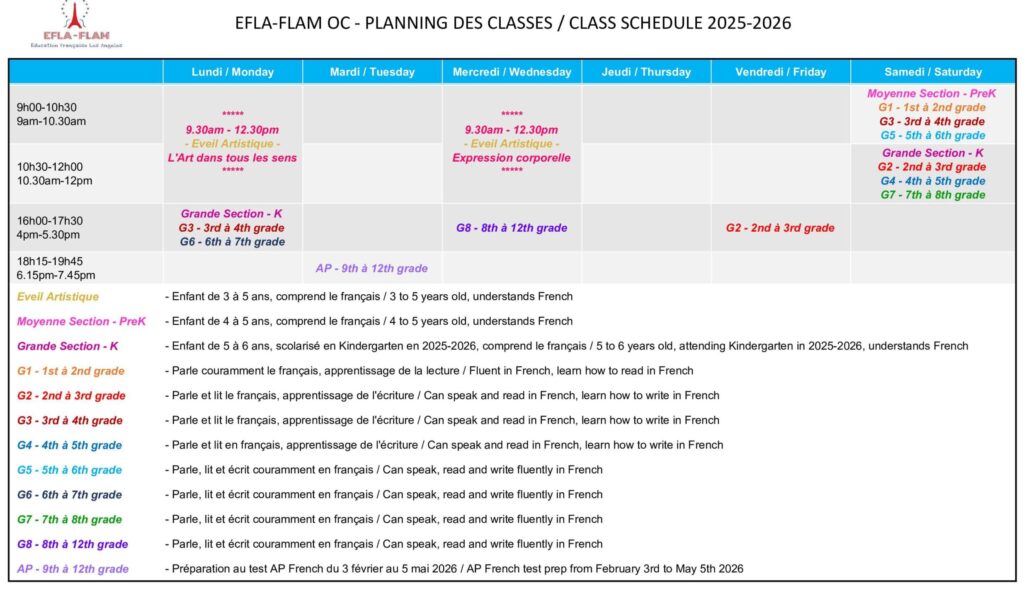 Grille des classes 2025-2026